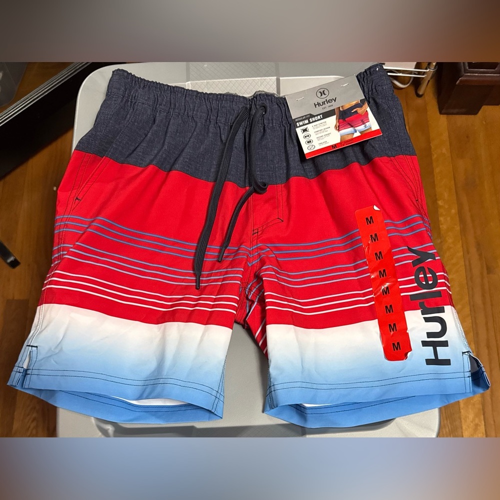 Hurley Men's Red and Blue Striped Board Shorts